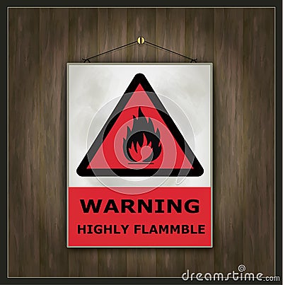 Blackboard sign warning highly flammable wood Vector Illustration