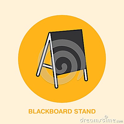 Blackboard stand line icon. Cafe menu outdoor advertising. Exhibition and promotion design element. Trade objects flat Vector Illustration
