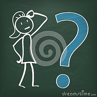 Blackboard Stickwoman Big Question Ok Vector Illustration