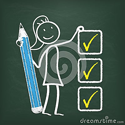 Blackboard Stickwoman Checklist Vector Illustration