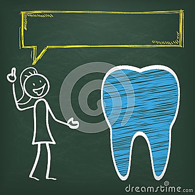 Blackboard Stickwoman Tooth Speech Bubble Vector Illustration