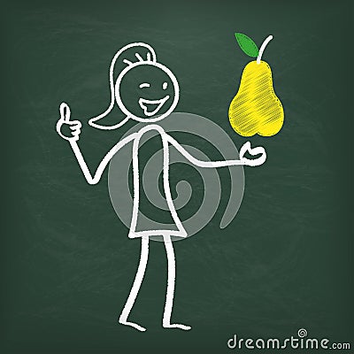 Blackboard Stickwoman Yellow Pear Vector Illustration
