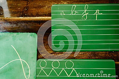 Blackboard to learn to write with marks Stock Photo