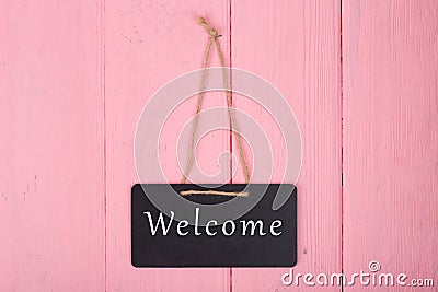 Blackboards with inscription `Welcome` Stock Photo
