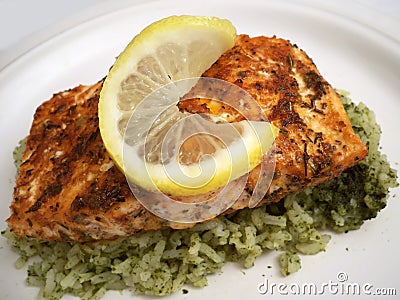 Blackened Salmon and Rice Stock Photo