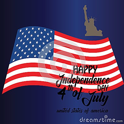 Blackguard for 4th of July with american flag and Confetti.USA independence day celebration with American flag.USA 4 th of July Vector Illustration