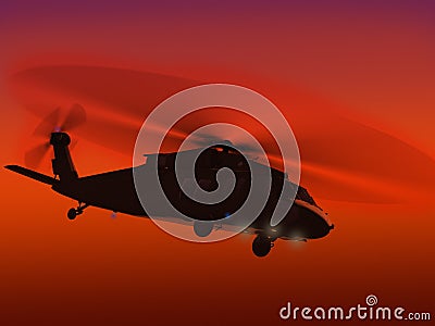 Blackhawk flying sunset Stock Photo