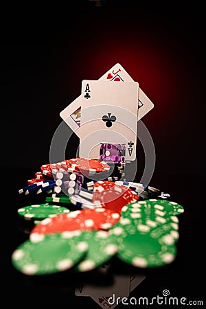 Blackjack cards with chips Stock Photo