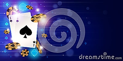 Blackjack theme background with cards combination and golden chips Stock Photo