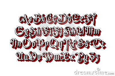 Blackletter gothic script hand-drawn font Vector Illustration