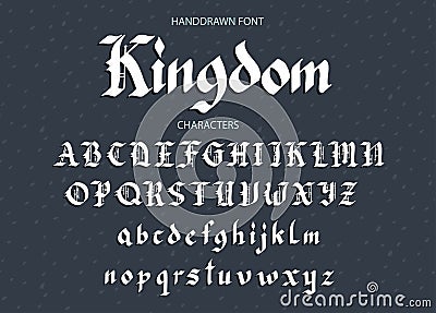 Blackletter gothic script hand-drawn font. Vector Illustration