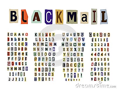 Blackmail/Ransom Anonymous Note Font Vector Illustration