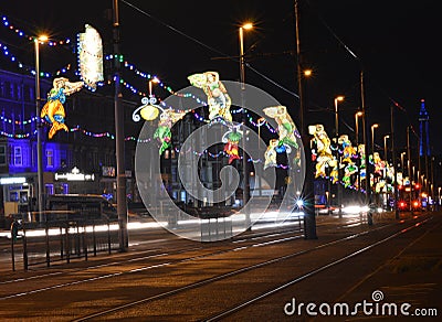 Blackpool Illuminations over the road Editorial Stock Photo
