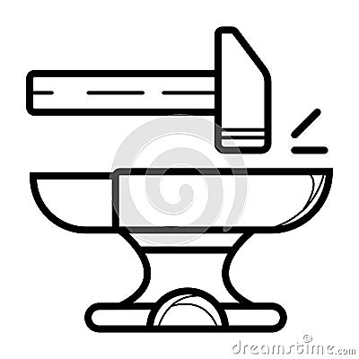 Blacksmith crafting anvil with hammer line art icon Stock Photo