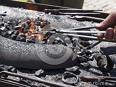 Blacksmith fire with resilient carbons Stock Photo