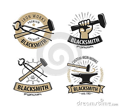 Blacksmith, forge logo or label. Workshop, iron work symbol. Vector illustration Vector Illustration