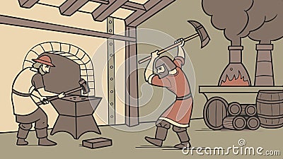 Blacksmith at forge, metal work, traditional craft and blacksmithing skill, blacksmith forge vector design Generative AI Vector Illustration