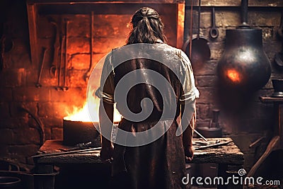 Blacksmith strong man forge. Generate Ai Stock Photo