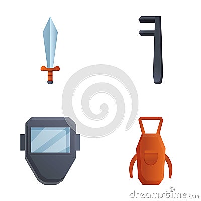 Blacksmith tool icons set cartoon vector. Protective equipment Vector Illustration