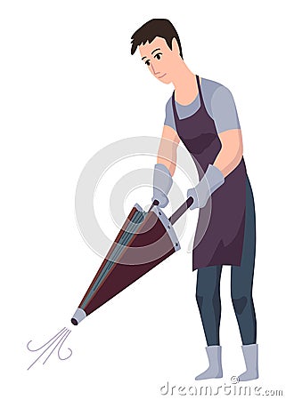 Blacksmith worker. Craftsmanship making steel tools. Character with hammer making goods in foundry workshop. Worker Vector Illustration