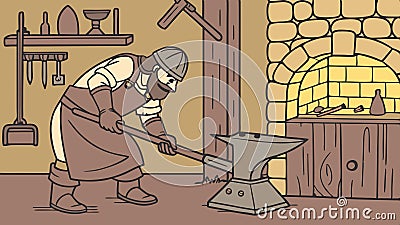 Blacksmith working at forge, traditional craft vector design Generative AI Vector Illustration