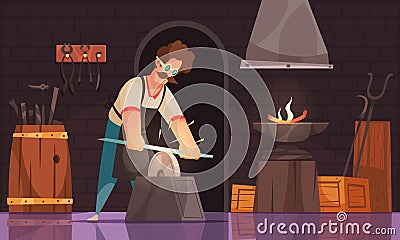 Blacksmith Workshop Cartoon Composition Vector Illustration