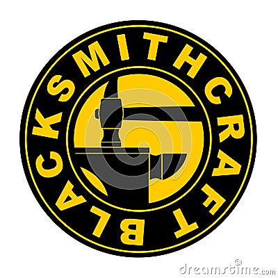 Blacksmithing emblem. Logo for smithy. Wrought iron. Hammer and Vector Illustration
