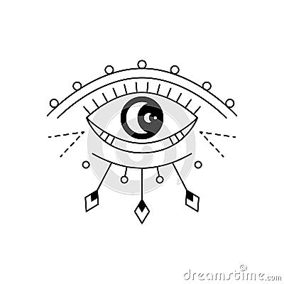 Blackwork mystic eye tattoo. Providence sight magic witchcraft symbol. Evil eye amulet geometric ornament. Esoteric sign Vector Illustration