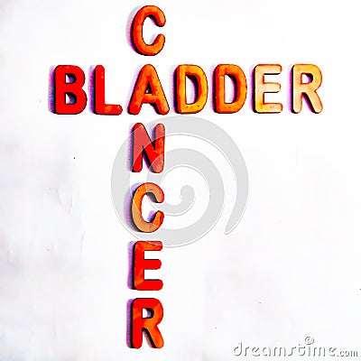 bladder cancer disease name displayed on white paper sheet with 3d text Stock Photo