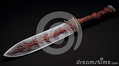 Hanya Knife: A Dark And Intricate Blade With Sculpted Photorealistic Details Stock Photo