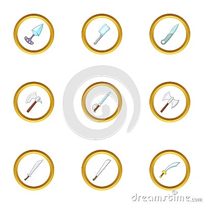 Bladed weapon icons set, cartoon style Vector Illustration