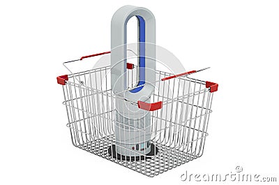 Bladeless air fan inside shopping basket, 3D rendering Stock Photo