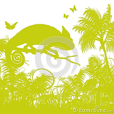 Blades of grass with chameleon Vector Illustration