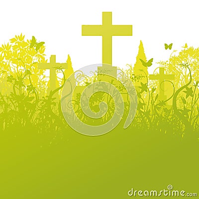 Blades of grass and grave stones Vector Illustration