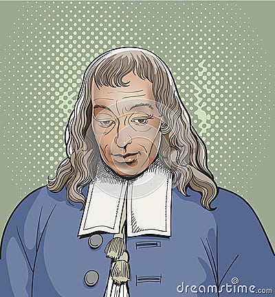 Blaise Pascal line art portrait, vector Vector Illustration