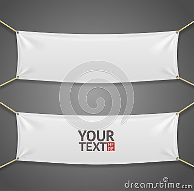 Blanc Fabric Rectangular Banner with Ropes. Vector Vector Illustration