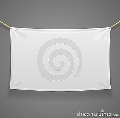 Blanc Fabric Rectangular Banner with Ropes. Vector Vector Illustration