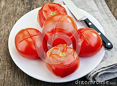 Blanched tomatoes Stock Photo