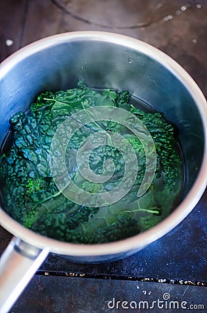 Blanching kale Stock Photo