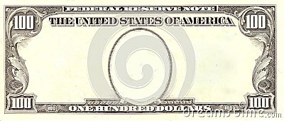 Blank 100 Dollar Bill Portrait Side Stock Photo