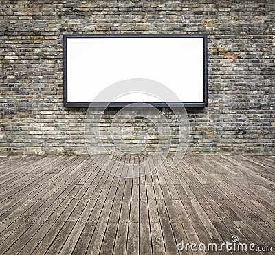 Blank advertising billboard on a brick wall Stock Photo