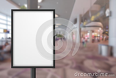 Blank advertising poster banner mockup in modern airport retail environment; large digital lightbox display screen. Billboard, Stock Photo