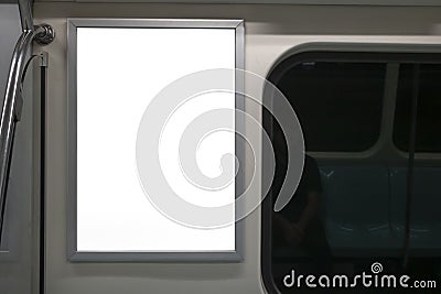 Blank advertising sign inside subway train. Stock Photo