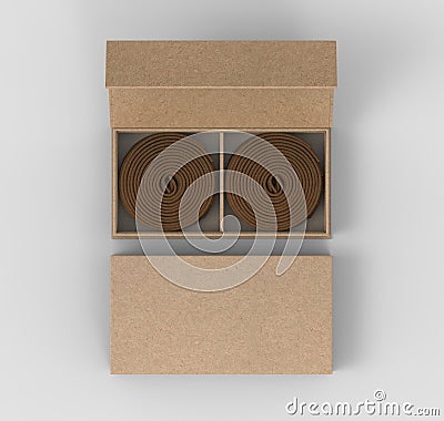 Blank Agar wood Incense coil Paper Box Packaging For Branding and mock up. Cartoon Illustration