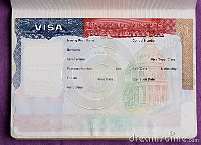 Blank american visa in passport Stock Photo