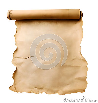 Blank ancient paper on white background, ancient paper template concept, realistic 3D illustration, generative ai Cartoon Illustration