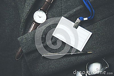 Blank badge and glasses on workman`s jacket Stock Photo