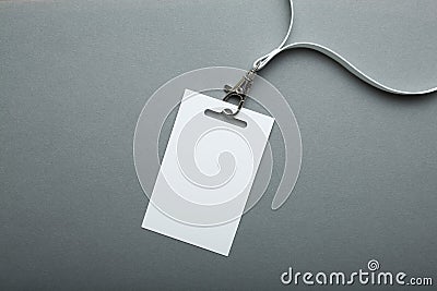 Blank badge mockup isolated on grey clipping path. Name Tag with ribbon, Corporate design Stock Photo