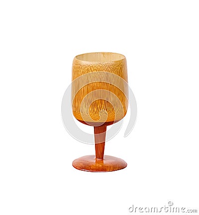 Blank bamboo wood glass of water or wine champagne isolated on white background ,clipping path Stock Photo