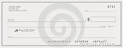 Blank bank check template. Vector Illustration